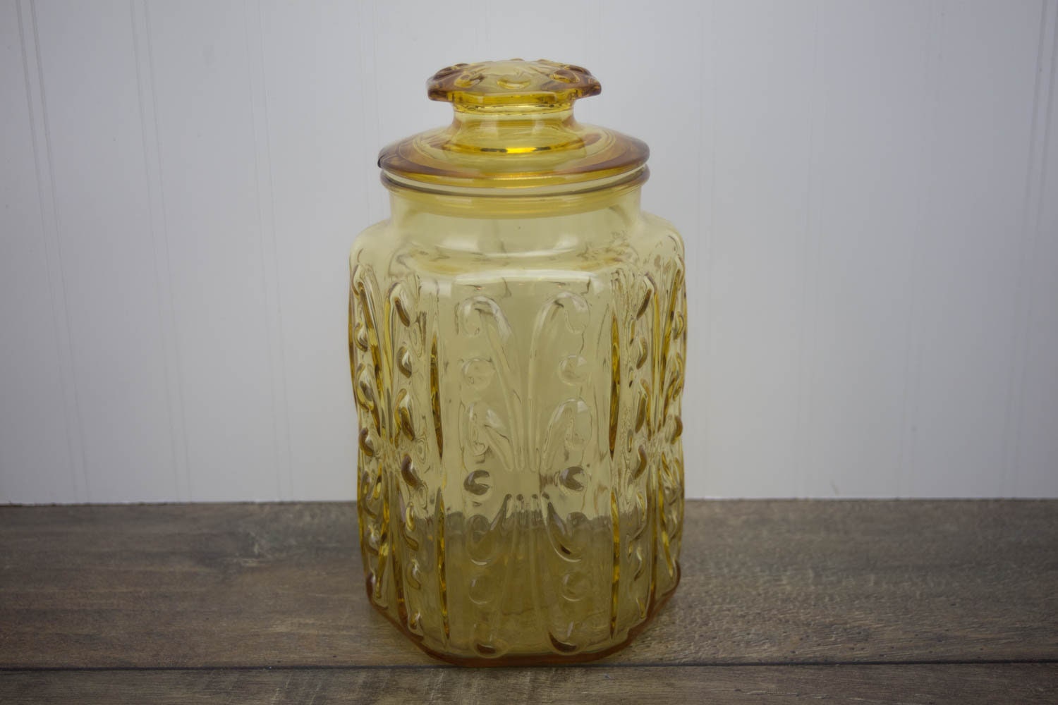 Vintage L E Smith Honey Amber Glass Lidded Canister | Etsy