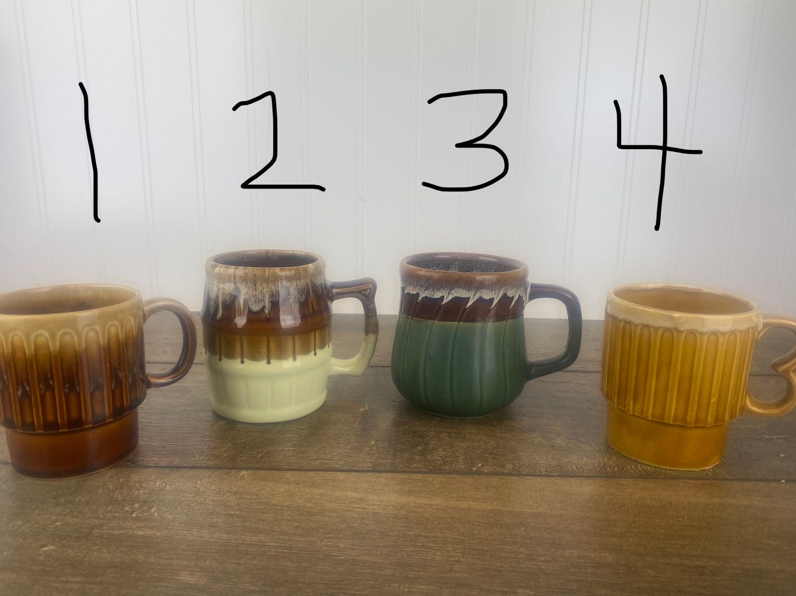 Drip Glaze Pottery By Ritken 2 Bowls & 2 Cups / Mugs Hand Crafted
