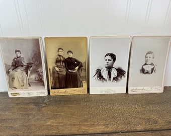 4 Antique Women's Cabinet Card Portraits - C.F. Schroeder Studio and F.W. Schneider Studio (Green Bay, Wisconsin) - Original Photographs