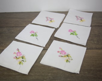 Vintage Embroidered Hankerchiefs - Pink Floral design - Vintage Linens - Embroidery - Instant Collection