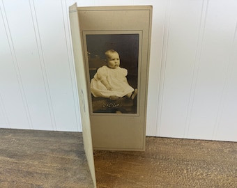 Antique Card Cabinet Baby Portrait in Original Frame Holder - A.H. Matine Studio - Original Antique Photograph