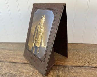 Antique 1928 Cabinet Card Graduation Portrait of Young Man with Folding Frame Holder  by the Ross Studio of Appleton, Wisconsin