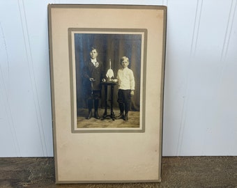 Antique Portrait of Two Boys for First Communion or Confirmation in Original Picture Holder - A.H. Matthes' Studio