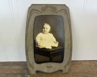 Antique Cabinet Card Baby Portrait in Original Ornament Frame Holder - Harwood Studio - Original Photograph