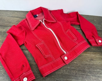 Vintage Red Children’s Jacket with white zipper and accents - With pockets - "Stitched by Zoa"