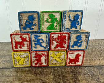 11 Vintage Wooden Disney Alphabet and Picture Blocks