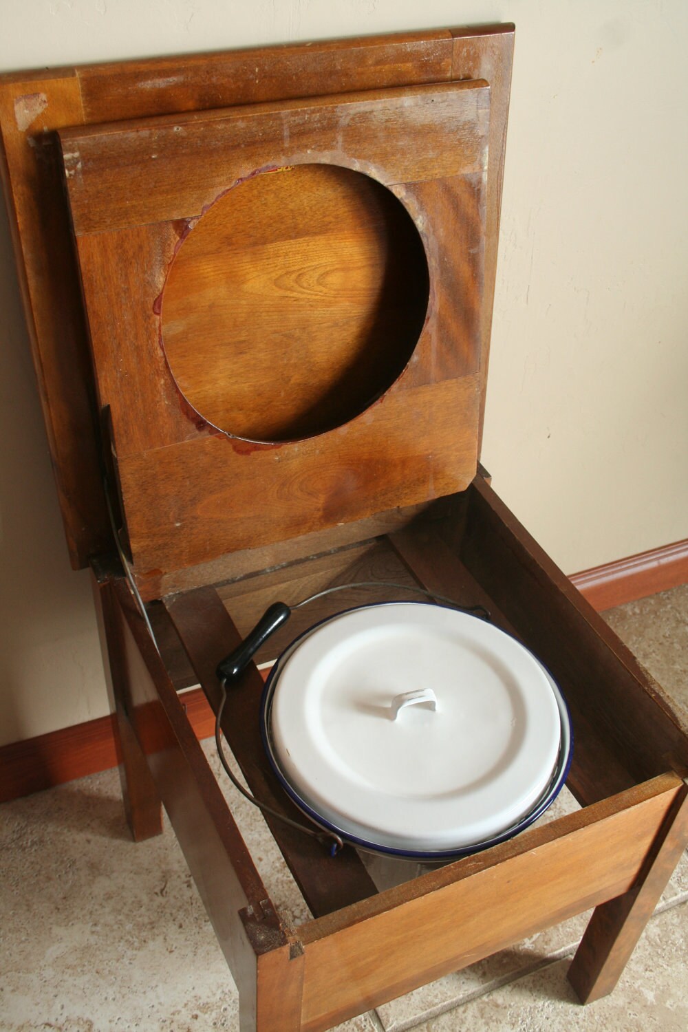 Antique Commode Chair Wood with White and Blue Porcelain Etsy