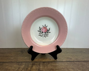 ONE Vintage Cunningham & Pickett, Inc. Hand Decorated 8" Bowl in Norway Rose Pattern - Pink Border with Floral Center Design - Alliance Ohio