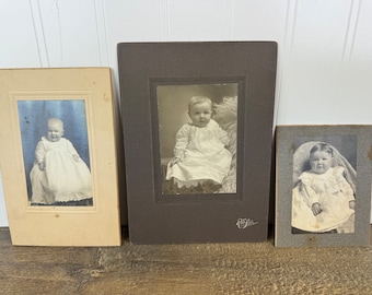 Set of 3 Antique Cabinet Card Baby Portraits