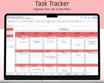 Jährliche Aufgabenliste Rot | Digitaler Google Sheets Planer für tägliche wöchentliche Monatsziele