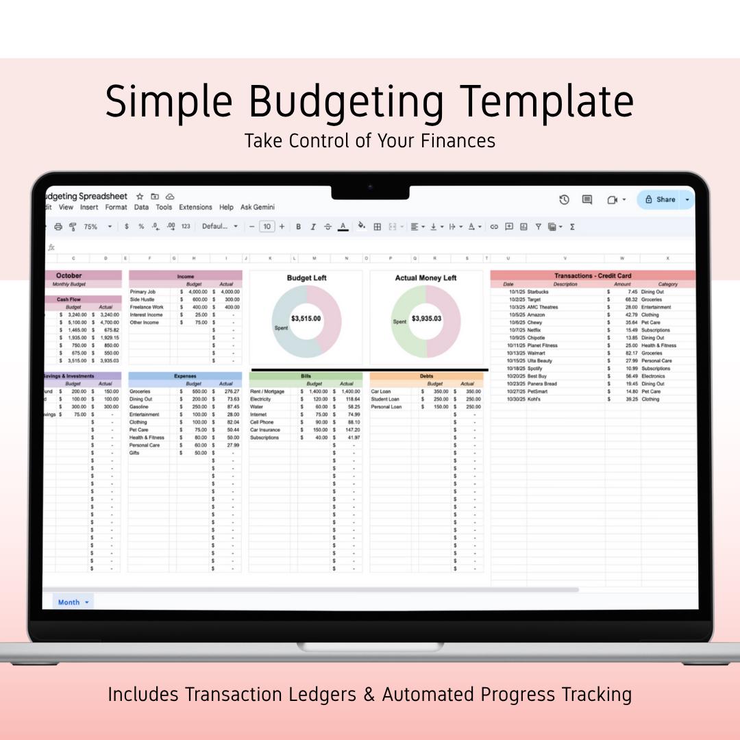 Simple Monthly Budget Spreadsheet | Google Sheets Expense Tracker ...