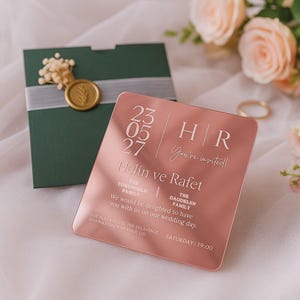 Personalized Rose Mirror Acrylic Wedding Invitation – Elegant Custom Plexiglass Invite for Modern Weddings