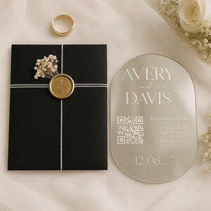 Personalisierte Silber Spiegel Acryl Hochzeitseinladung - Moderne Custom Plexi Invite mit Umschlag