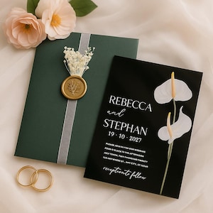 Black Mirror Acrylic Wedding Invitation Set–Personalized Elegant Plexiglass Invites with Envelopes–UV Printed Luxury Invitations for Guests