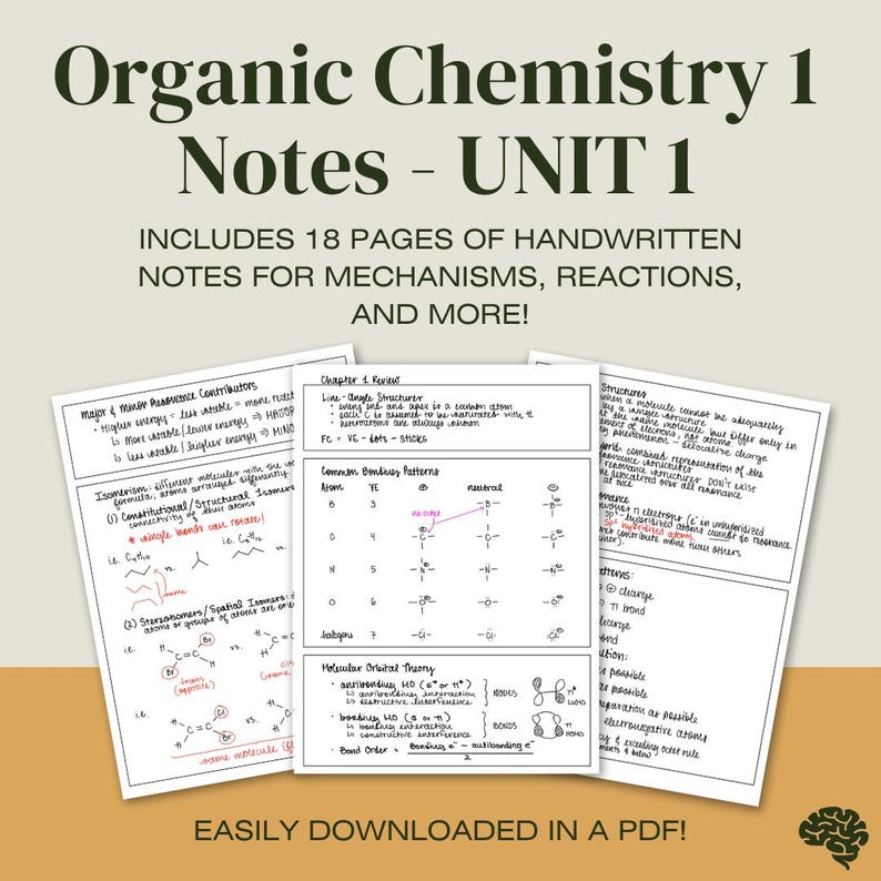 Organic Chemistry 1 Notes (18 Pages) - UNIT 1 - Etsy