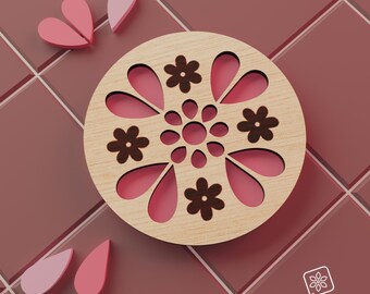 Boho Floral Mandala Coaster SVG, Laser Cut Files | Layered Stylized Flower Wall Art | Instant Download