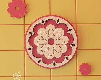 Folk Flower Mandala Coaster SVG, Laser Cut Files | Layered Cottagecore Floral Decor | Instant Download