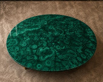 Malachite Coffee Table Oval Green Stone Table Luxury Gemstone Center Table Handmade Designer Living Room Furniture[Only Tabletop]