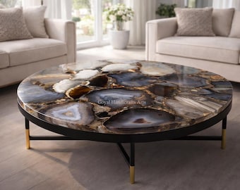 Handmade Agate Coffee Table, Luxury Stone Center Table, Modern Living Room Furniture