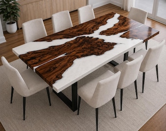 Resin Dining Table, Wood Epoxy Dining Table, Live Edge River Table, Handmade Luxury Dining Furniture, Custom Rectangle Dining Table