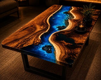 Rectangular Live Edge Walnut Wood Ocean Resin Dining Table Handmade Blue Epoxy River Kitchen Table Top Custom Luxury Furniture