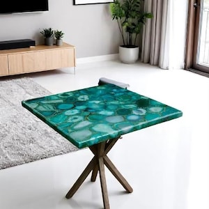 Handmade Green Agate Side Table | Modern Gemstone Coffee Table