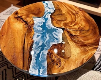 Handmade Resin Ocean Wave Coffee Table: Coastal Living Room Decor