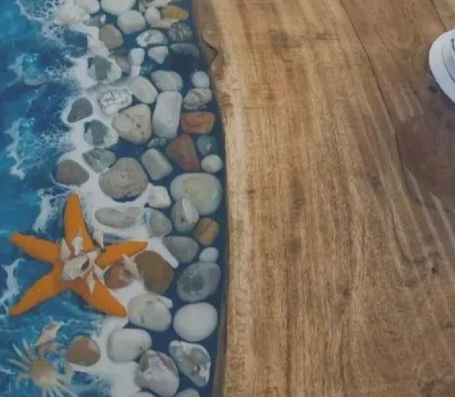 Ocean Wave Epoxy Resin Coffee Table: Starfish Pebble Design, Handmade ...