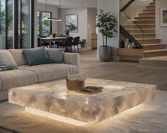 Handcrafted Backlit Marble Coffee Table | Luxury Stone Center Table