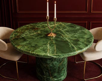 Mesa de jantar de luxo em mármore ônix verde, mesa redonda com pedestal em pedra, mesa de centro moderna com veios em pedra, presente ideal para inauguração de casa [somente o tampo]