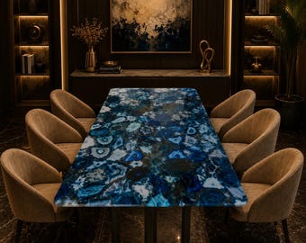 Blue Agate Dining Table Top Luxury Gemstone Dining Table Handmade Natural Agate Stone Dining Furniture Custom Dining Table