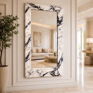 Calacatta Purple Marble Wall Mirror Large Rectangular Stone Frame Luxury Entryway Decor (Only Mirror)