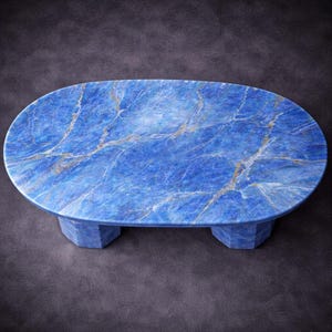 blue onyx, natural stone, marble slab, semi precious stone, gemstone inlay, polished surface, resin fill, stone composite, handcrafted finish, luxury minerals, solid base, smooth edge, premium polish