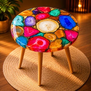 Multi Color Agate Coffee Table Round Resin Slice Stone Side End Table Home Decor