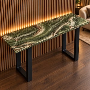 Green Onyx Console Table Luxury Entryway Hallway Sofa Table Modern Onyx Marble Console with Black Metal Base (Only Table Top)