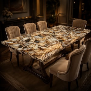 Mesa de comedor de ágata de lujo, mesa de comedor de piedra hecha a mano, mesa de comedor moderna de mármol, muebles de lujo a medida.