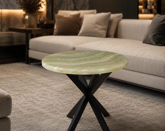 Mesa de centro redonda em ônix verde, feita de pedra preciosa natural, para sala de estar. Móvel de luxo feito à mão [somente o tampo].