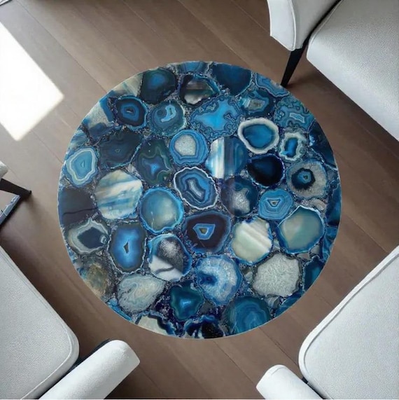 Handmade Blue Agate Table Top: Luxury Round Coffee Table