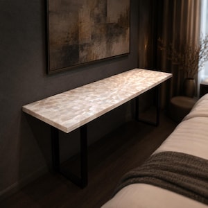 Mother of Pearl Console Table, White Shell Mosaic Entryway Table, Luxury Hallway Furniture, Handmade Modern Accent Console [Only table top]