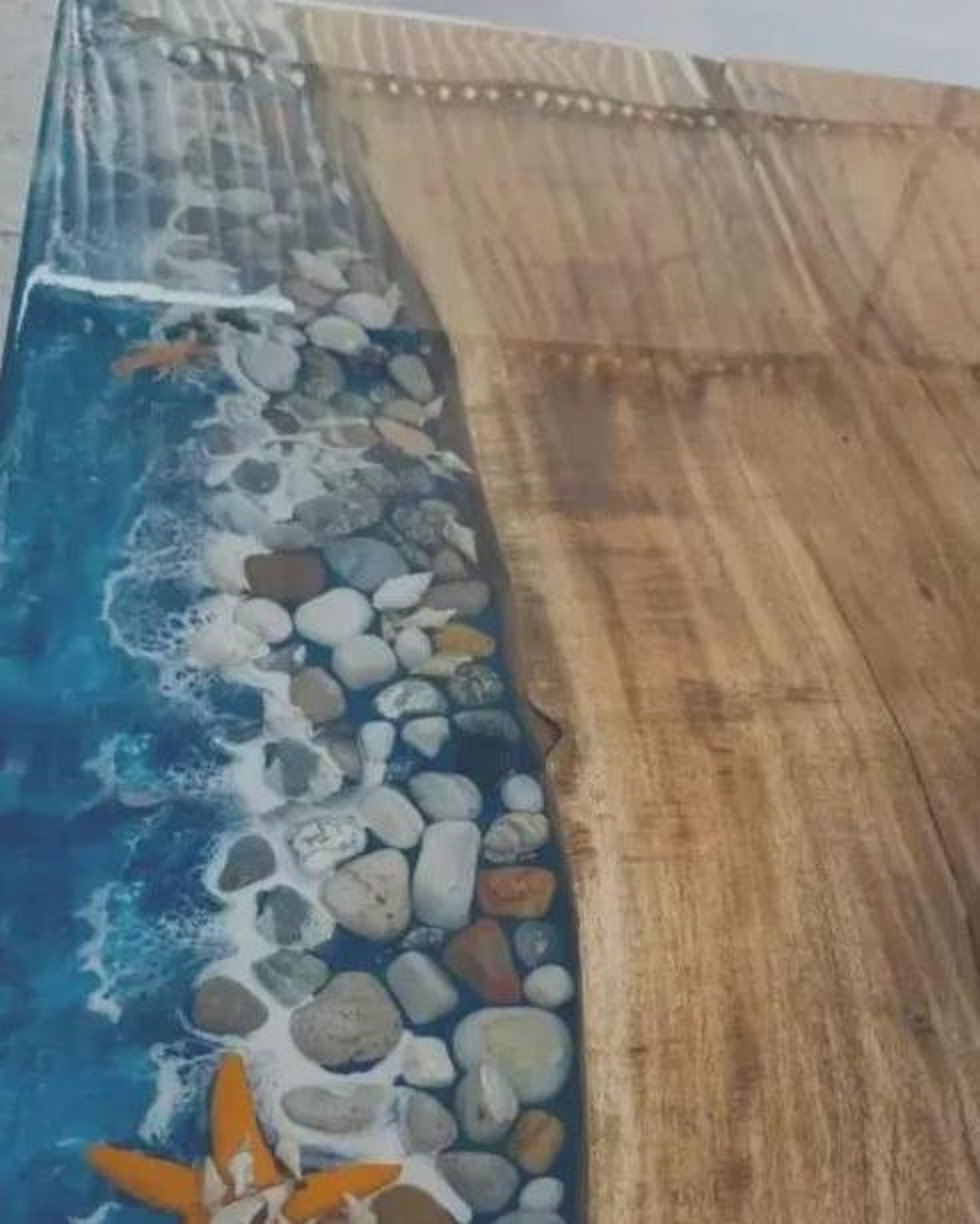 Ocean Wave Epoxy Resin Coffee Table: Starfish Pebble Design, Handmade ...
