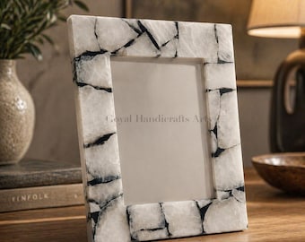 White Agate Frame Luxury Stone Photo Frame Handmade Crystal Picture Frame Modern Home Decor Desk Display Gift