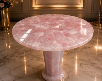 Rose Quartz Coffee Table, Pink Gemstone Table, Luxury Round Stone Table, Handmade Crystal Furniture, Modern Accent Table (Only Table Top)