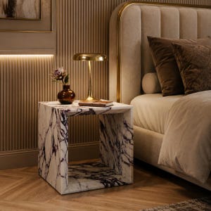 Calacatta Marble Side Table bedside End Table Luxury Marble Cube Table Modern Italian Stone Accent Table, Sofa Side Table