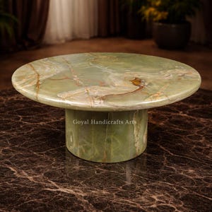 Ronde salontafel groene onyx – luxe natuursteen meubelen