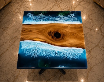Ocean Wave Epoxy Resin Coffee Table Handmade Wood Resin Coffee Table Coastal Beach Table Luxury Living Room Furniture