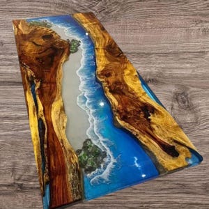 Handcrafted Ocean River Epoxy Resin Coffee Table – Live Edge Wood Table for Living Room – Unique Centerpiece Furniture