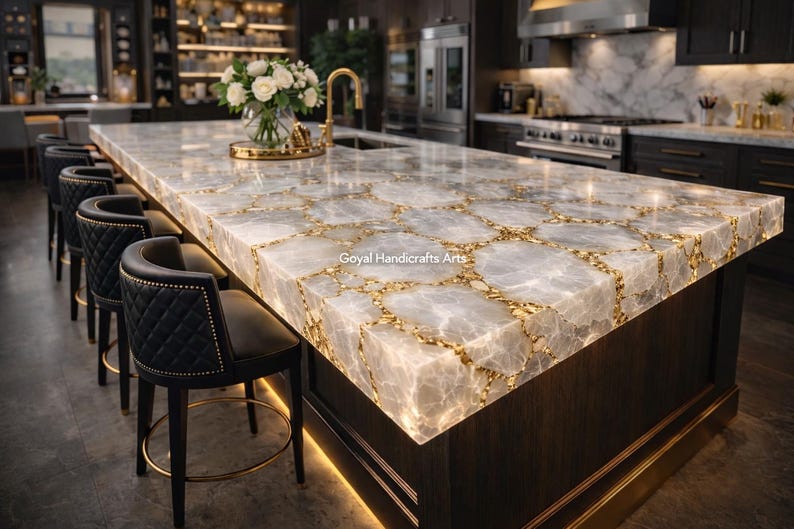 white quartz table, quartz dining table, luxury kitchen island, gold inlay table, modern stone table, quartz countertop table, handmade quartz furniture, marble look table, luxury dining table, kitchen island quartz, designer stone table, premium quartz slab, high end furniture