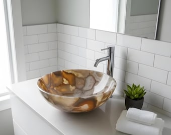 Brown Agate Stone Sink | Polished Natural Gemstone Bathroom Basin