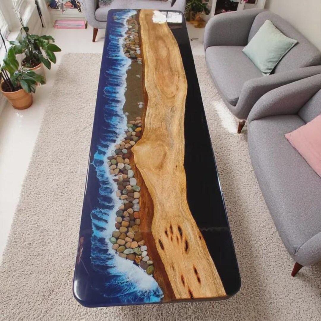 Handmade Ocean Wave Epoxy Resin Console Table: Coastal Entryway Decor ...