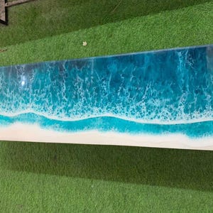 Ocean Wave Resin Table Top: Handmade Epoxy Beach Design